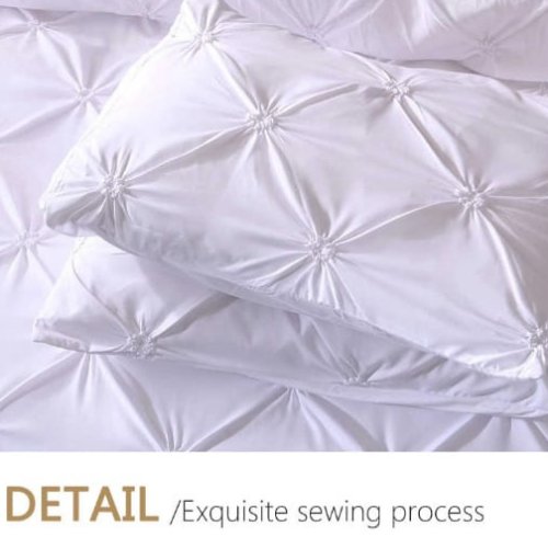 Premium King Size 6 Pieces Pinch Pleat Plain Pearl White, Bedding Set - BusDeals