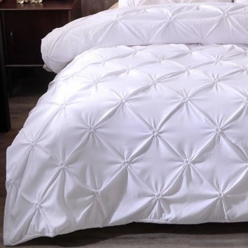 Premium King Size 6 Pieces Pinch Pleat Plain Pearl White, Bedding Set - BusDeals