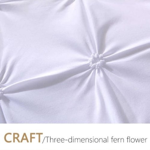 Premium King Size 6 Pieces Pinch Pleat Plain Pearl White, Bedding Set - BusDeals