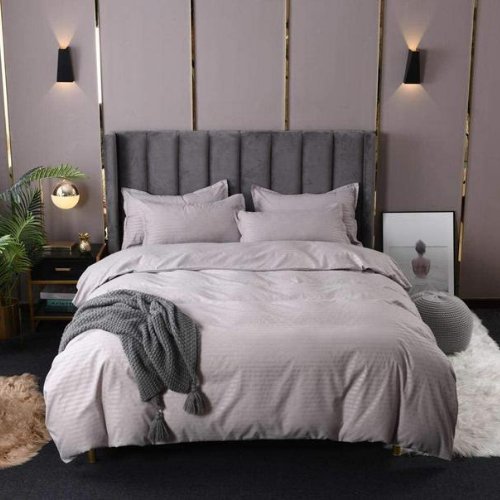 Premium King Size 6 Pieces Plain Gray striped design, bedding set without filler - BusDeals