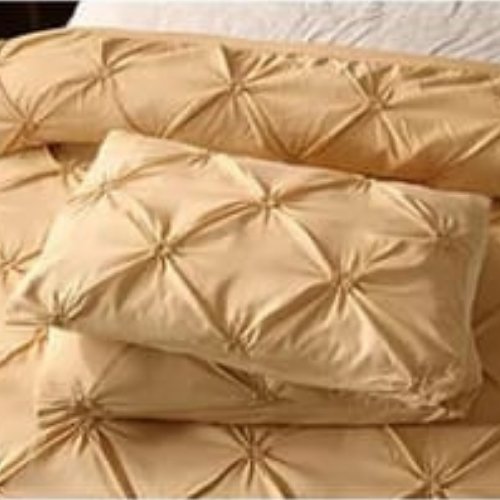 Premium King size 6 pieces Without filler, Pinch pleat plain yellow gold color , Bedding Set - BusDeals