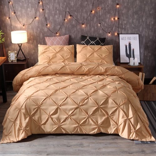 Premium King size 6 pieces Without filler, Pinch pleat plain yellow gold color , Bedding Set - BusDeals