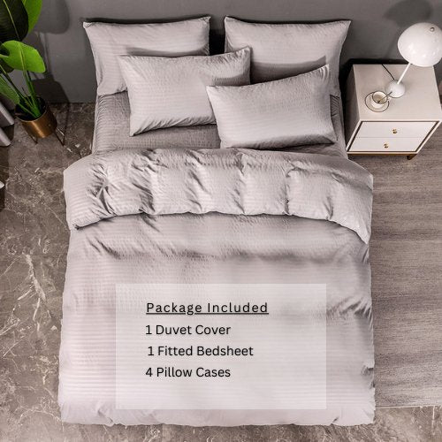 Premium King size Plain grey striped design, bedding set of 6 pieces without filler - BusDeals