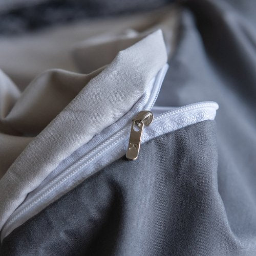 Premium Korean Single size 4 Pieces Reversible Constructor Design with 2 Attractive Pillow Covers, Plain Dark Grey Bedsheet and Plain Grey Duvet Cover without filler. - BusDeals