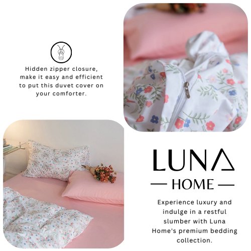 Premium Single size 4 Pieces Retro Style with Candy Pink Color Bedsheet Postoral Printed Bedding Set without filler. - BusDeals