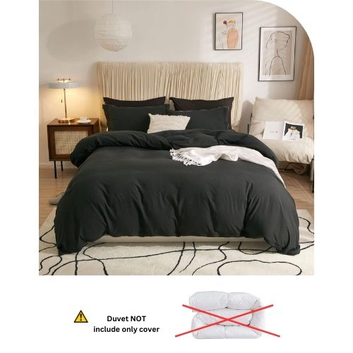 Queen size 6 Pieces Bedding set, Washable Cotton Black Color - BusDeals