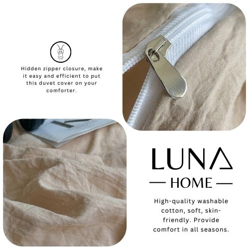 Queen Size 6 Pieces Bedding set, Washable Cotton Dark Beige Color. - BusDeals