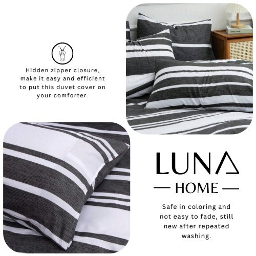 Queen size 6 pieces, Black Stripe Design Bedding set. - BusDeals