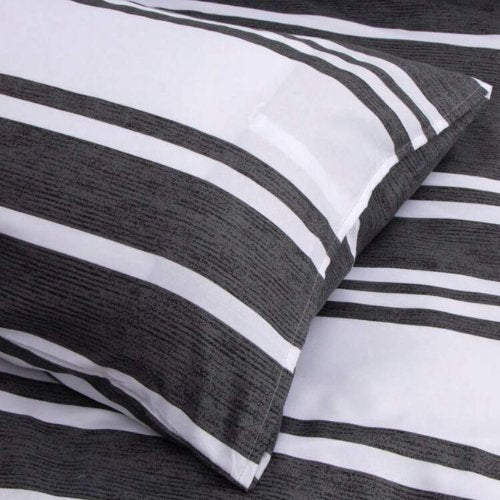 Queen size 6 pieces, Black Stripe Design Bedding set. - BusDeals
