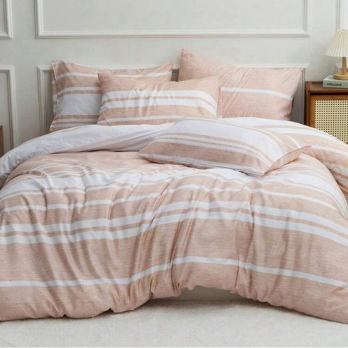 Queen size 6 pieces, Coral Stripe Design Duvet cover set. - BusDeals