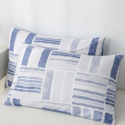 Queen/Double Size 6 Pieces Bedding Set without filler, Reversible Blue Geometric Design - BusDeals