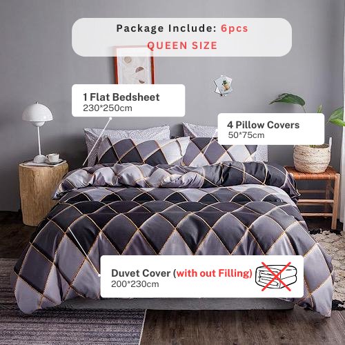 Queen/Double size 6 pieces Bedding Set without filler ,Rhombs Design - BusDeals