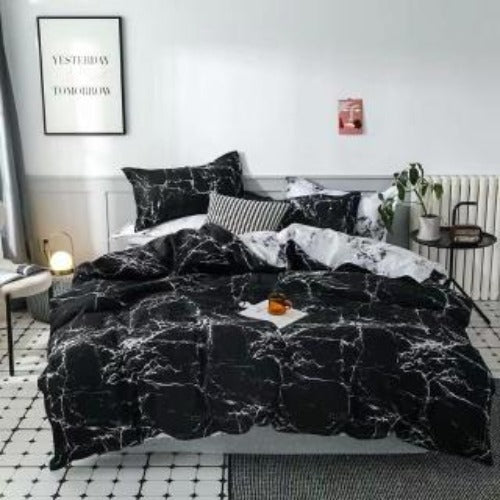 Queen/Double Size 6 Pieces, Charcoal Color Marble Design, Duvet Cover Set without Filler - BusDeals
