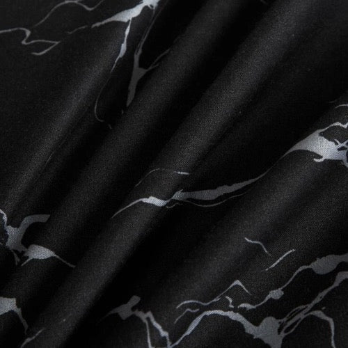 Queen/Double Size 6 Pieces, Charcoal Color Marble Design, Duvet Cover Set without Filler - BusDeals