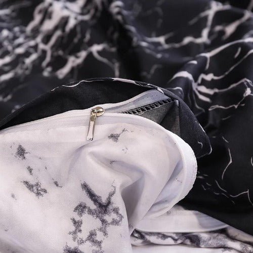 Queen/Double Size 6 Pieces, Charcoal Color Marble Design, Duvet Cover Set without Filler - BusDeals