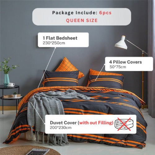 Queen/Double Size 6 Pieces, Color Stripes Design, Duvet Cover Set without Filler - BusDeals