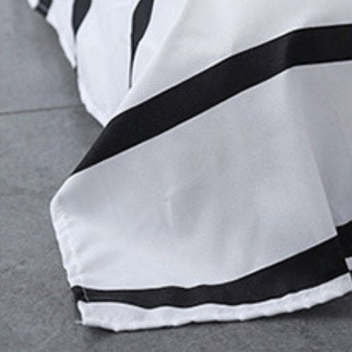 Queen/Double size bedding set of 6 pieces, black&white stripes design. - BusDeals
