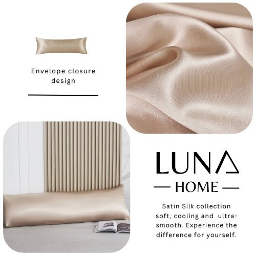 Silky Satin, 1-Piece Pillow Cover Case, Plain Beige. - BusDeals