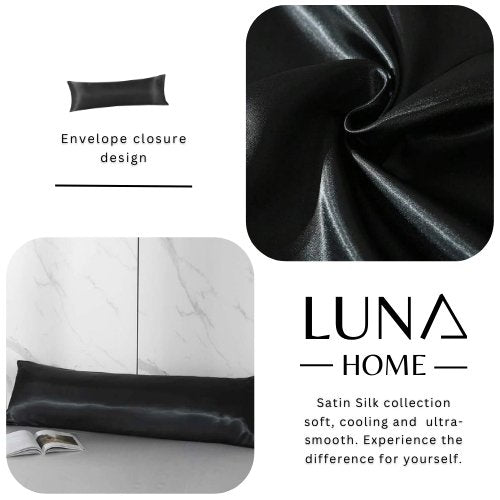 Silky Satin, 1-Piece Pillow Cover Case, Plain Black. - BusDeals
