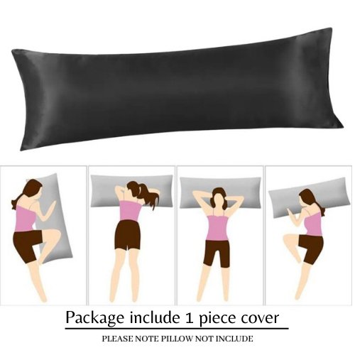 Silky Satin, 1-Piece Pillow Cover Case, Plain Black. - BusDeals