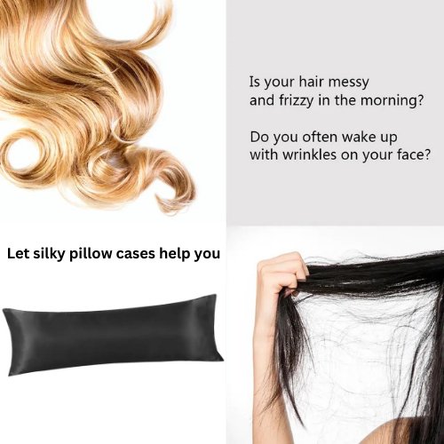 Silky Satin, 1-Piece Pillow Cover Case, Plain Black. - BusDeals