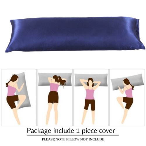 Silky Satin, 1-Piece Pillow Cover Case, Plain Navy Blue. - BusDeals