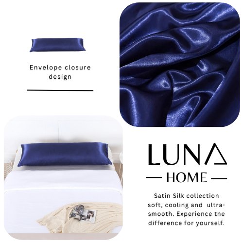 Silky Satin, 1-Piece Pillow Cover Case, Plain Navy Blue. - BusDeals