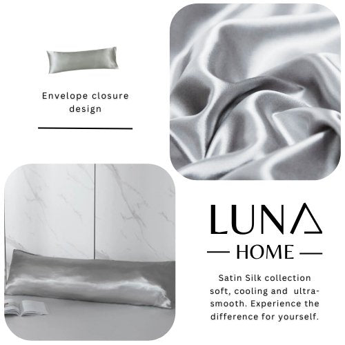 Silky Satin, 1-Piece Pillow Cover Case, Plain Silver Color. - BusDeals