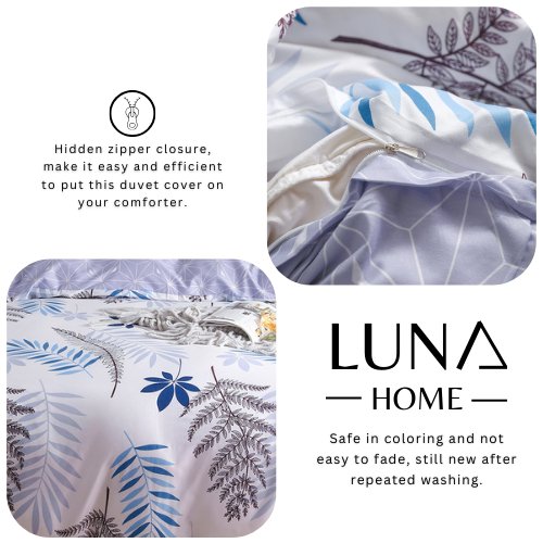 Single Set of 4 Pieces, Reversible Duvet Cover Set, with a Lovely Leaf Design. - BusDeals