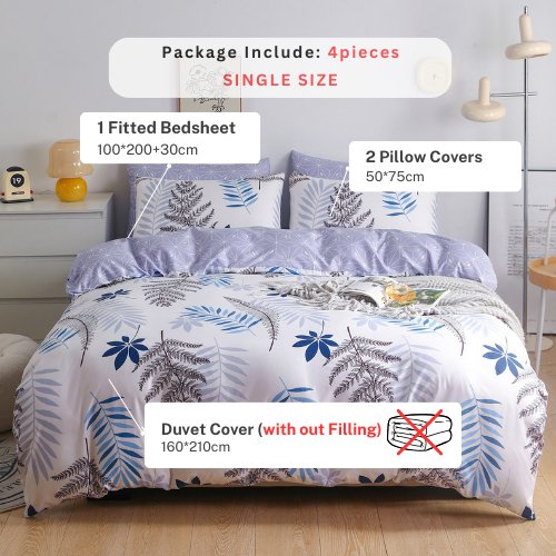 Single Set of 4 Pieces, Reversible Duvet Cover Set, with a Lovely Leaf Design. - BusDeals