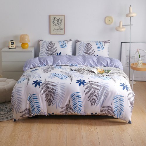 Single Set of 4 Pieces, Reversible Duvet Cover Set, with a Lovely Leaf Design. - BusDeals
