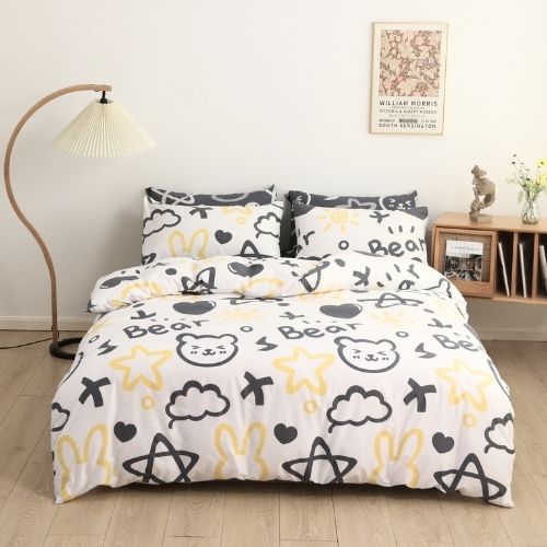 Single size 4 pieces, bear with yellow stars design. - BusDeals