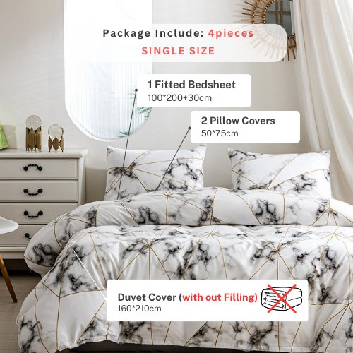 Single size 4 pieces Bedding Set without filler, Geometric Marble Design - BusDeals