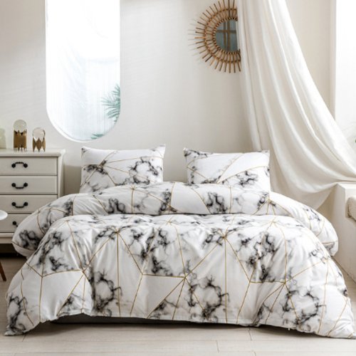 Single size 4 pieces Bedding Set without filler, Geometric Marble Design - BusDeals