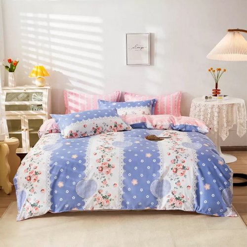 Single size 4 pieces Bedding Set without filler, Pink Rose Design - BusDeals