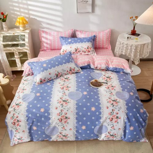 Single size 4 pieces Bedding Set without filler, Pink Rose Design - BusDeals