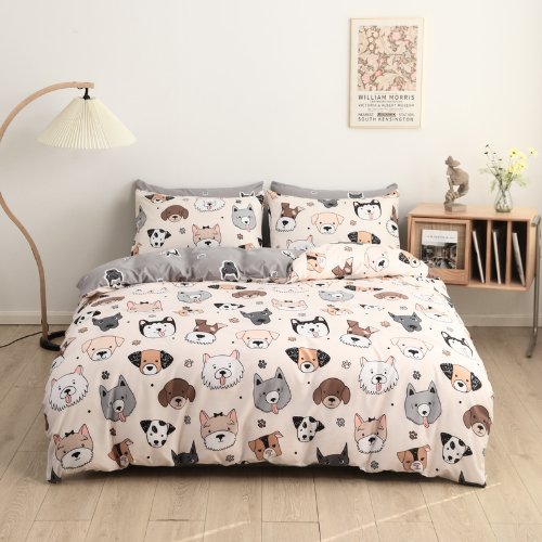 Single size 4 pieces, brown cute dogs design. - BusDeals