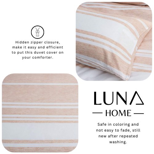 Single Size 4 pieces Coral Stripe Design Duvet cover set. - BusDeals