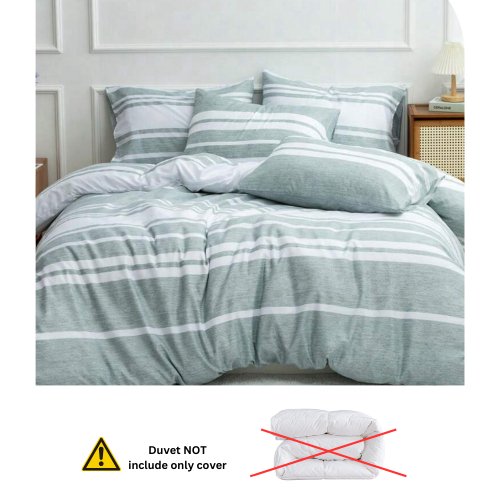 Single Size 4 pieces Green Stripe Design Duvet cover set. - BusDeals