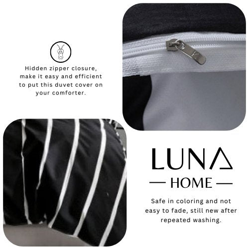 Single Size 4 Pieces set without filler, Black & White Stripe Design. - BusDeals