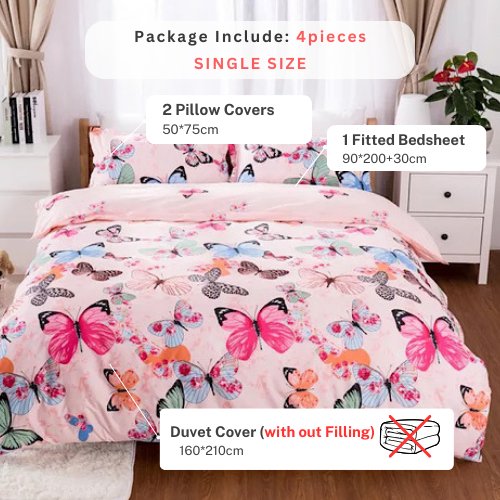 Single Size 4 pieces Set Without Filler, Butterfly Design. - BusDeals