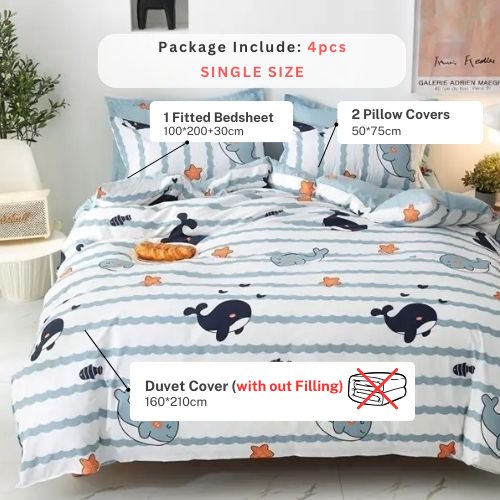 Single Size 4 pieces, Whale Design. - BusDeals