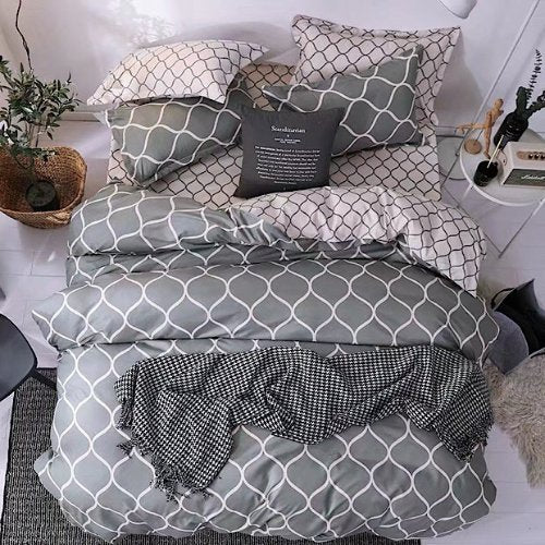 Single Size Bedding Set 4 Pieces Without Filler, Geometric Design - BusDeals