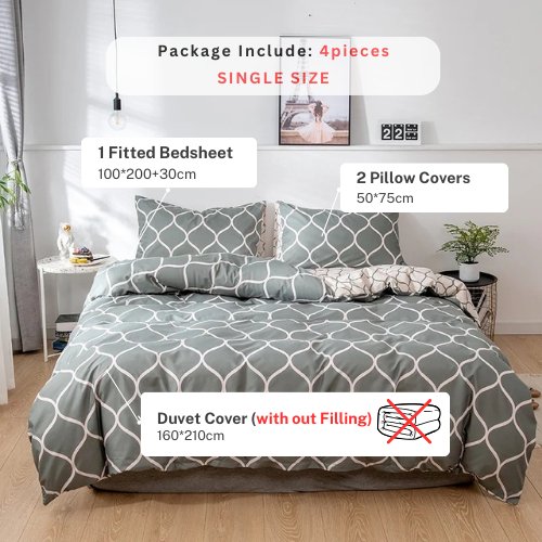 Single Size Bedding Set 4 Pieces Without Filler, Geometric Design - BusDeals
