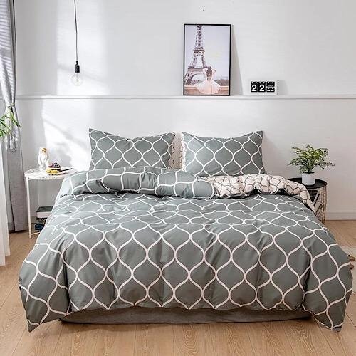 Single Size Bedding Set 4 Pieces Without Filler, Geometric Design - BusDeals