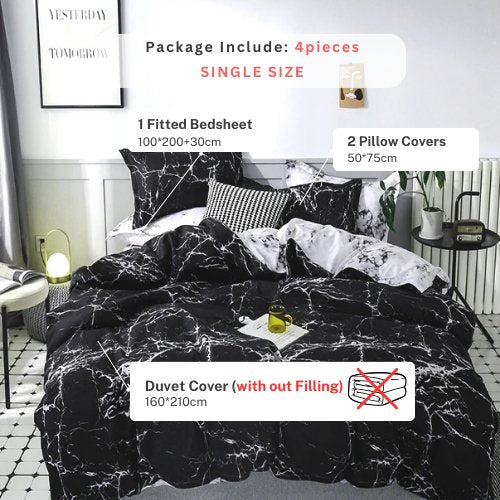 Single Size Bedding Set 4 Pieces Without Filler, marble design. - BusDeals