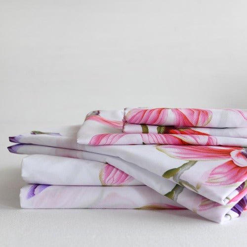 Single Size Bedding Set 4 Pieces Without Filler, Pink floral design, Bedding Set - BusDeals