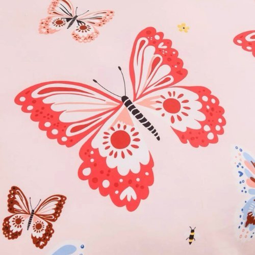 Single Size, Duvet Cover, Bedding Set of 4 Pieces, Butterfly Design with plain pink bedsheet - BusDeals