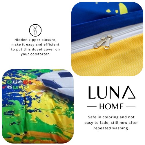 Single Size, Duvet Cover, Bedding Set of 4 Pieces, Soccer Ball 3D Design. - BusDeals