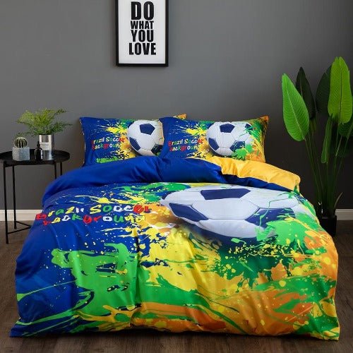 Single Size, Duvet Cover, Bedding Set of 4 Pieces, Soccer Ball 3D Design. - BusDeals